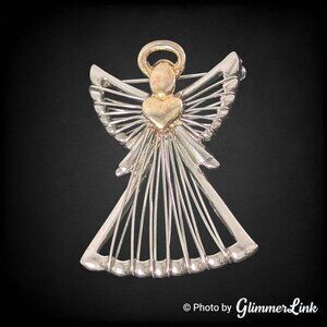 Vintage Angel Brooch Signed TC Two-Tone Silver Tone Gold Tone 80s 90s